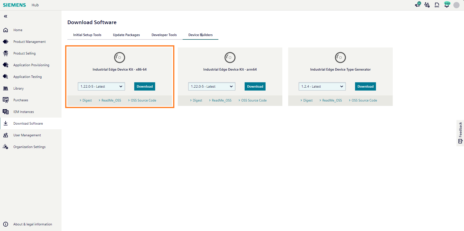 Download Industrial Edge Device Kit - x86-64 from Download Software tab in IEHUB