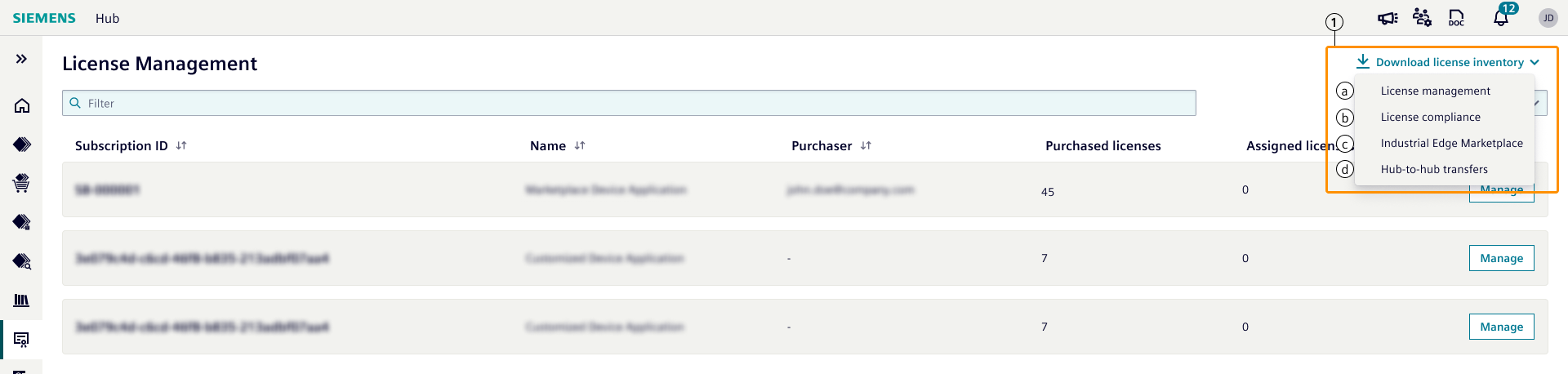 download license inventory