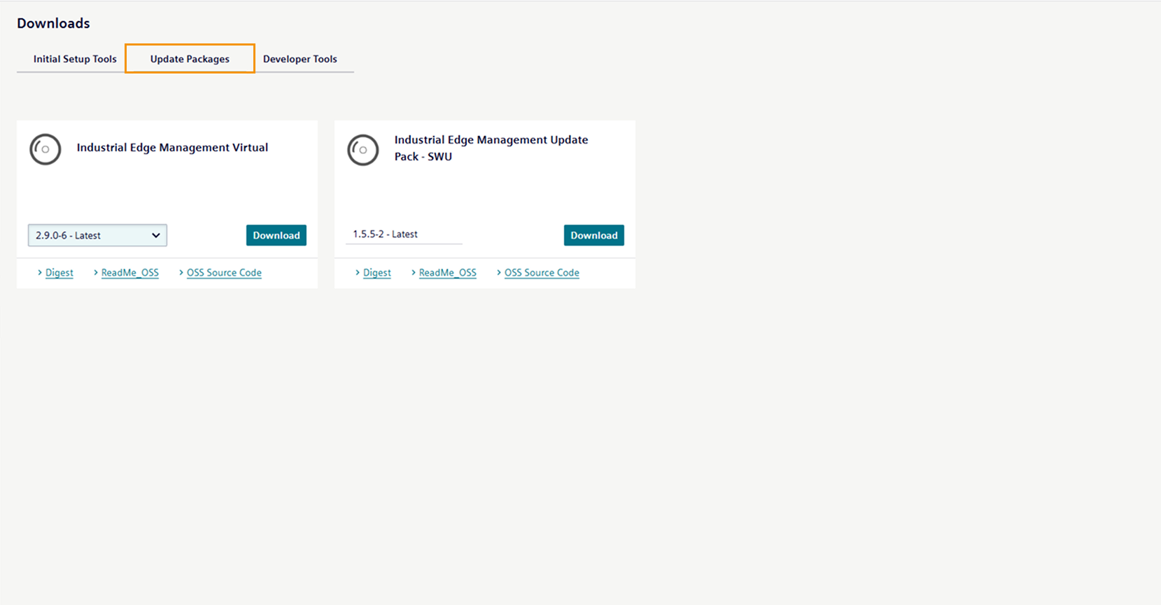 download software initial update packages tab