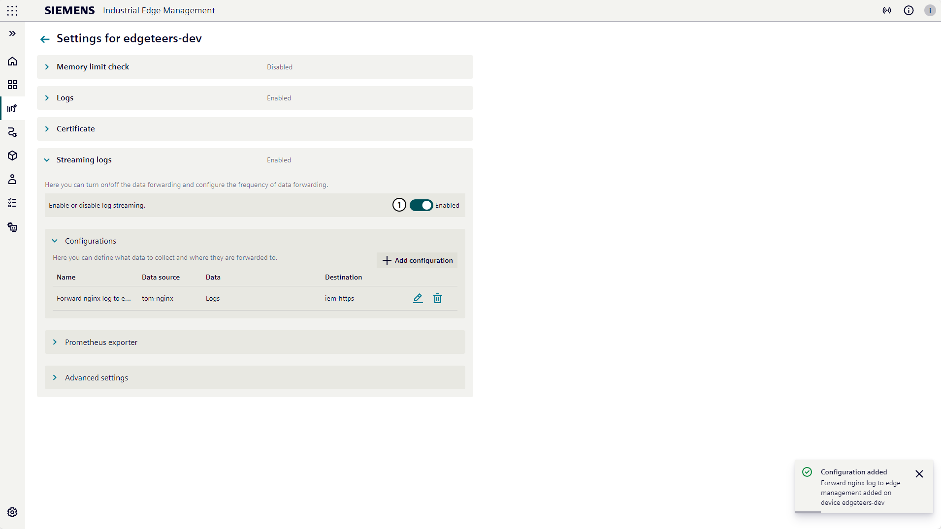 configuration created