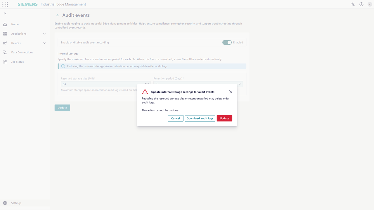Audit Events Confirmation Popup