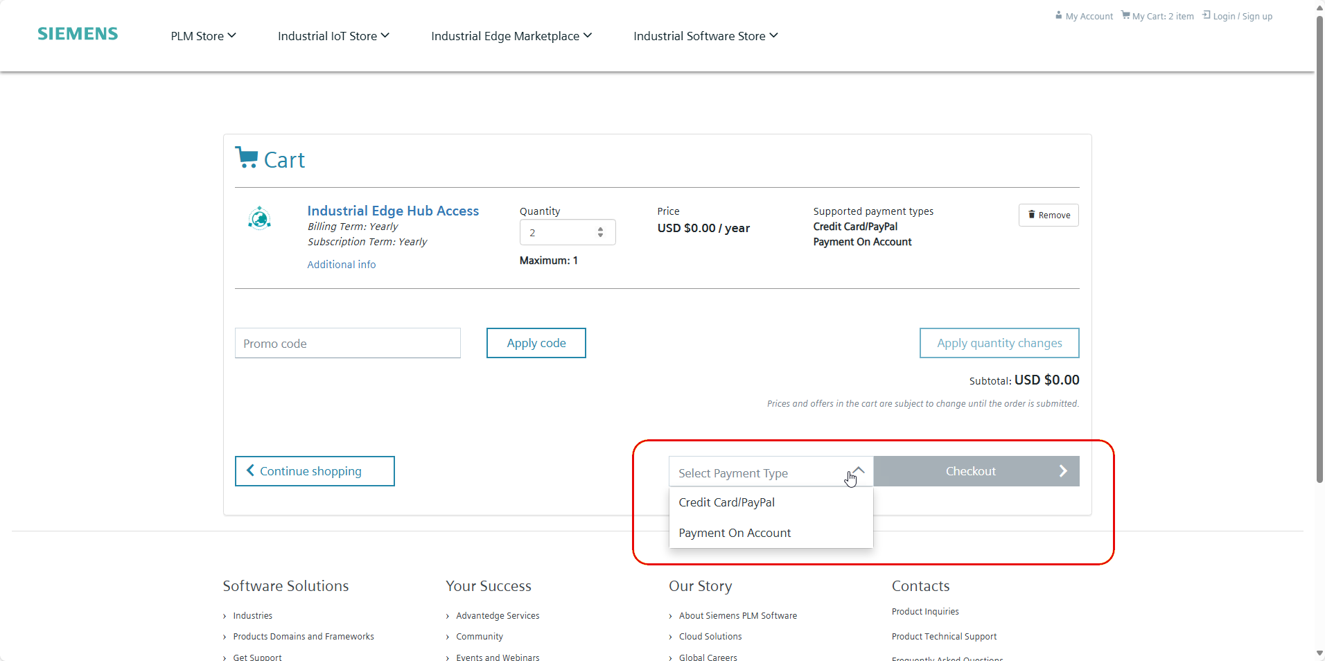 Click "Select Payment Type". A dropdown list of payment types appears. Select the payment type.