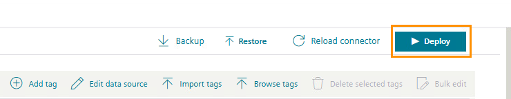 Click "Deploy". OPC UA Connector activates the configuration with the selected tags.