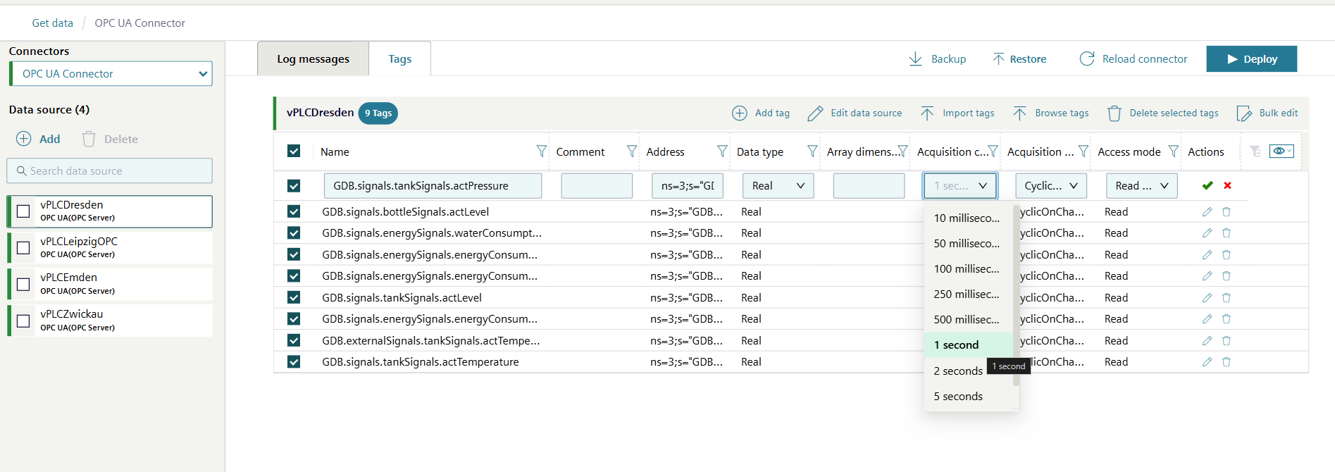 Under "Acquisition cycle", select your preferred acquisition cycle. Siemens recommends using an acquisition cycle of 1 second.
