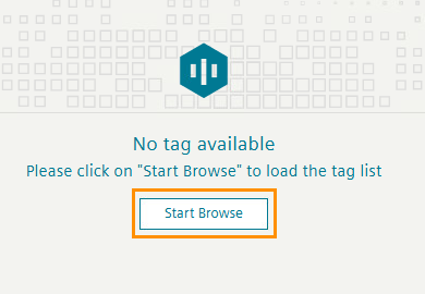 Click "Start browse". The OPC UA Connector lists all available tags.